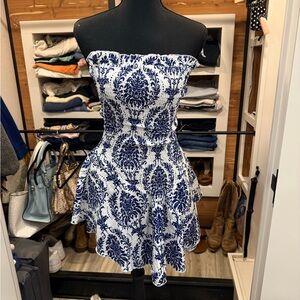 Elegant Blue and White Strapless Romper